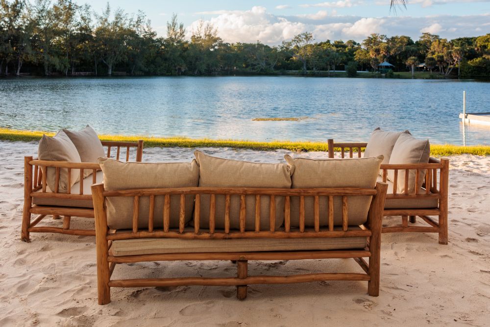 Lakeside lounge seating on the sand at Florida Room in Fort Lauderdale