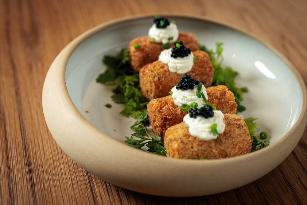 Chef-driven appetizer with caviar at Florida Room restaurant in Fort Lauderdale.