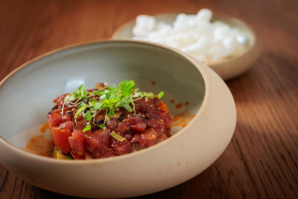 Fresh tuna tartare served at seed oil free restaurant Florida Room in Fort Lauderdale.